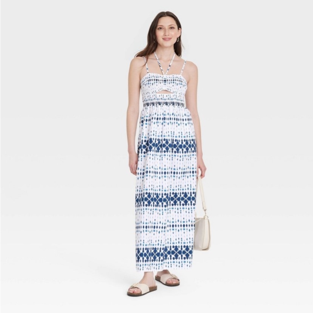 Smocked Cut-Out Maxi Sundress from Universal Thread NWT Blue White Print NWT